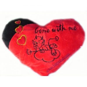 Сърце плюш с бродерия на дяволче, звук и светлина