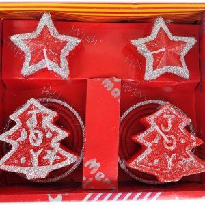 Подаръчен комплект коледни свещи в червено