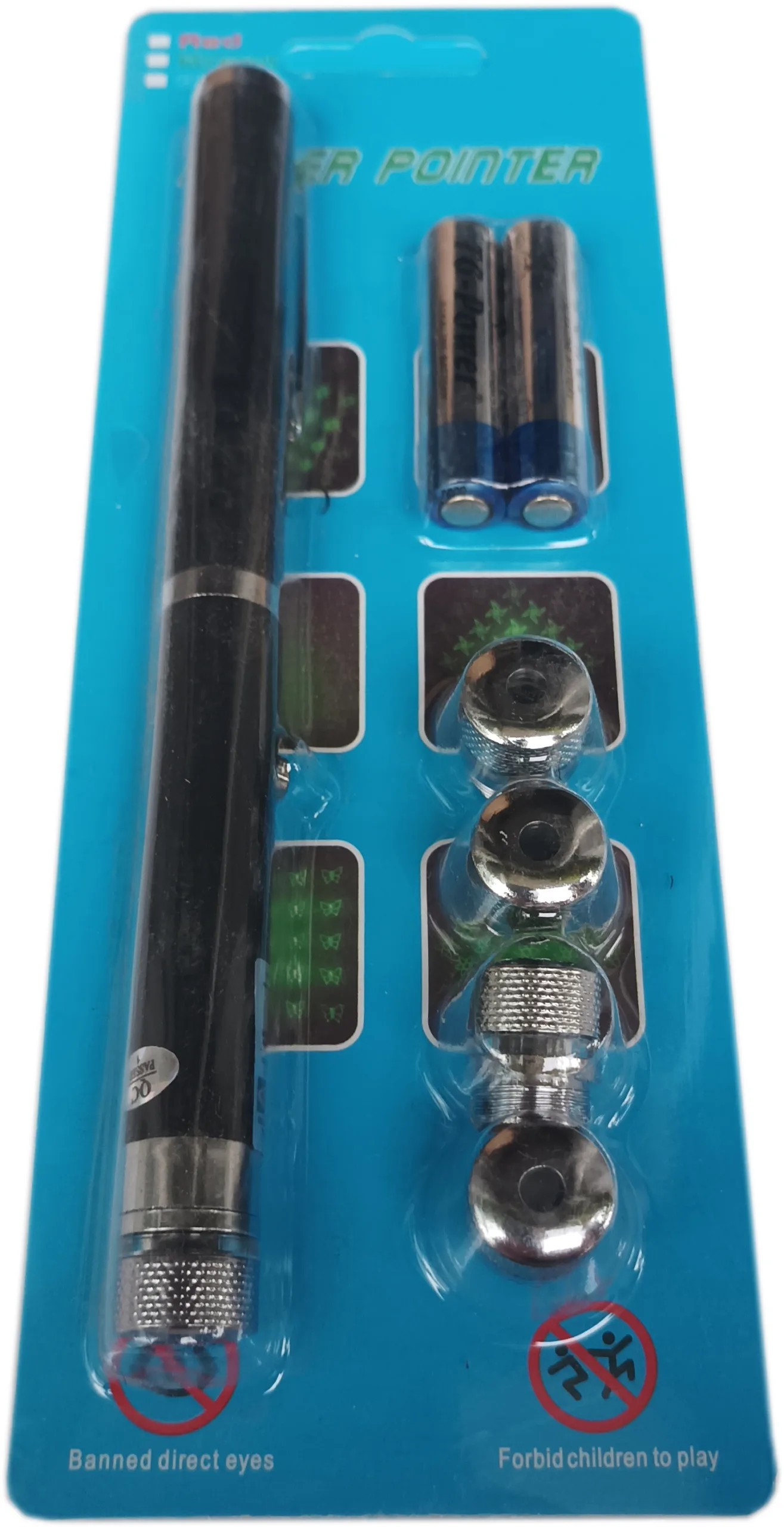 Лазер показалка, комплект с 5 приставки и батерии, мощен