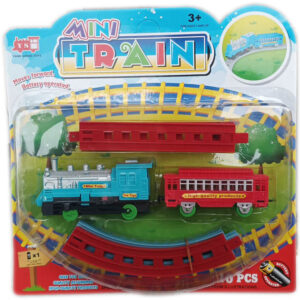 Влак с вагон и релси на блистер