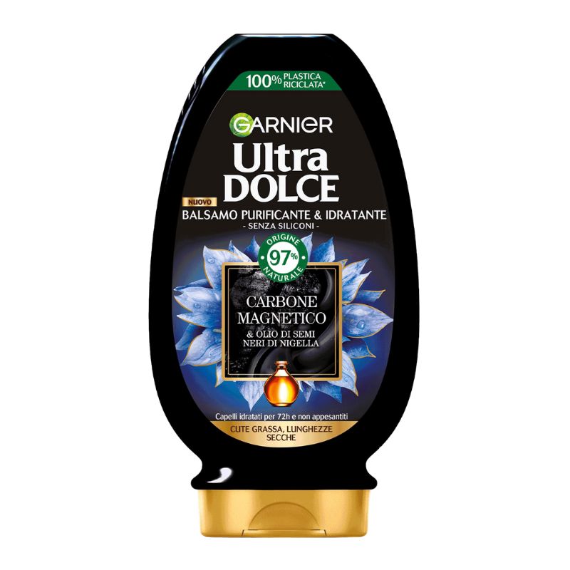 Балсам Garnier Carbone Magnetico and Olio di Semi neri di Nigela черен въглен и масло от Нигела за мазна кожа и суха коса 200мл