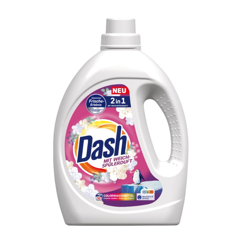 Течен прах Dash Color mit weichspulerduft 2in1 цветно с аромат на омекотител 50пр 2.25л