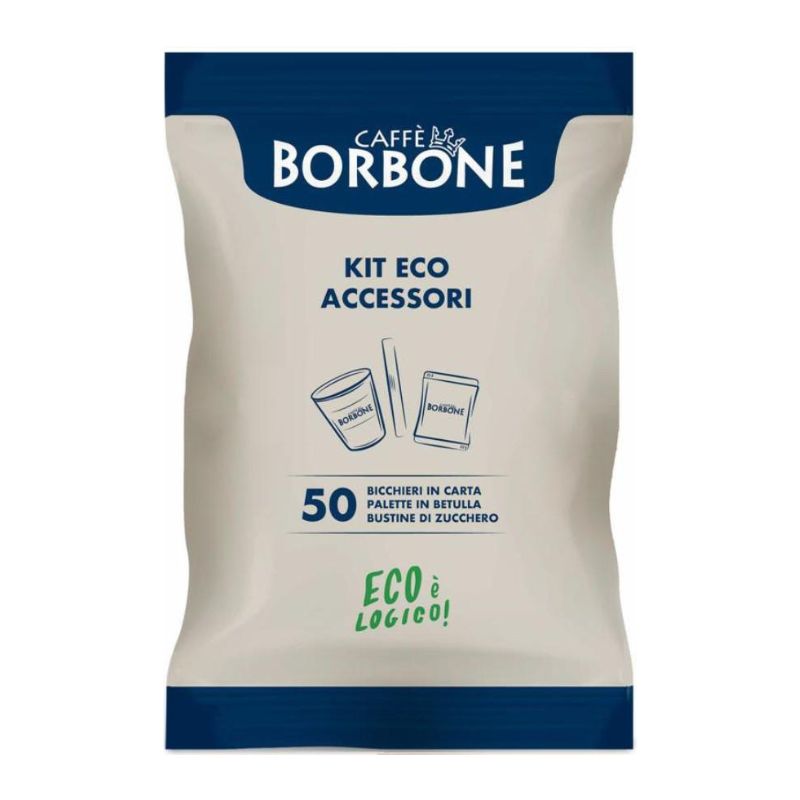 Кит Borbone Eco 50бр хартиена чаша, дървена бъркалка и бяла захар