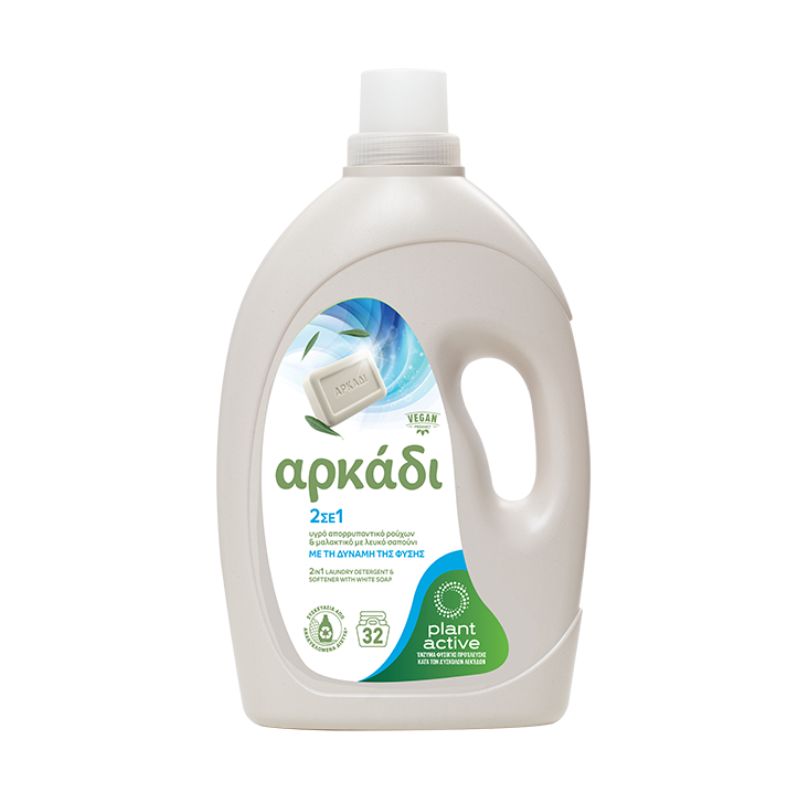 Течен прах Arkadi 2in1 с бял сапун и омекотител 32пр 1.45л