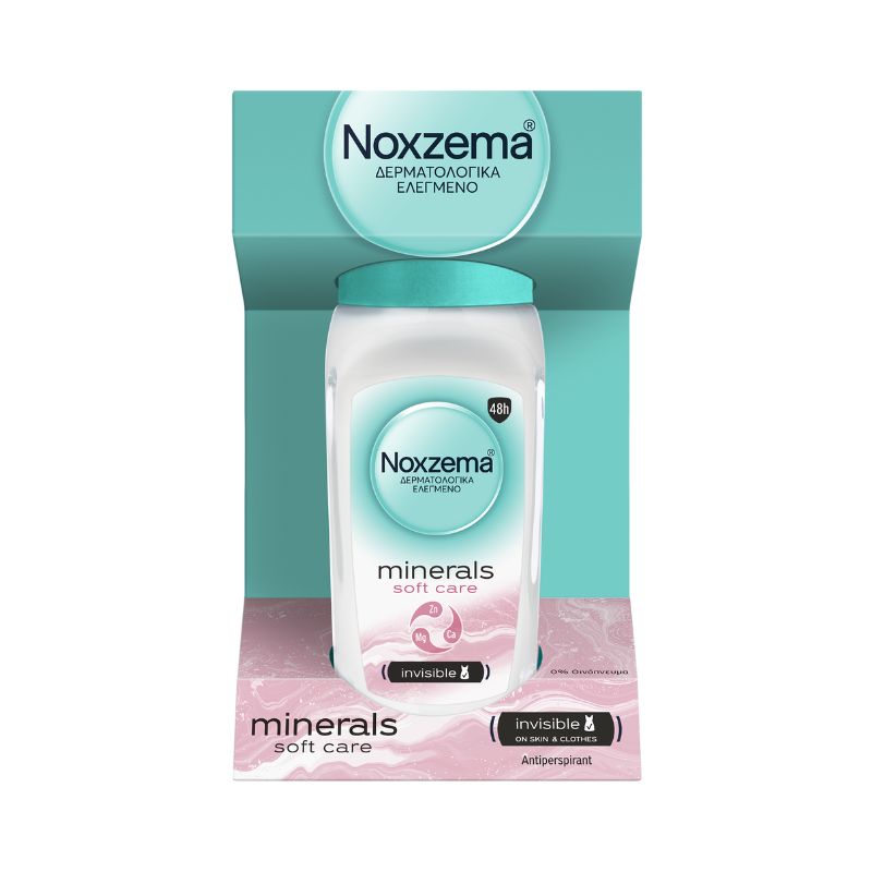 Рол-он дезодорант Noxzema Invisible Minerals Soft Care обогатен с магнезии, цинк и калций 48h 50мл