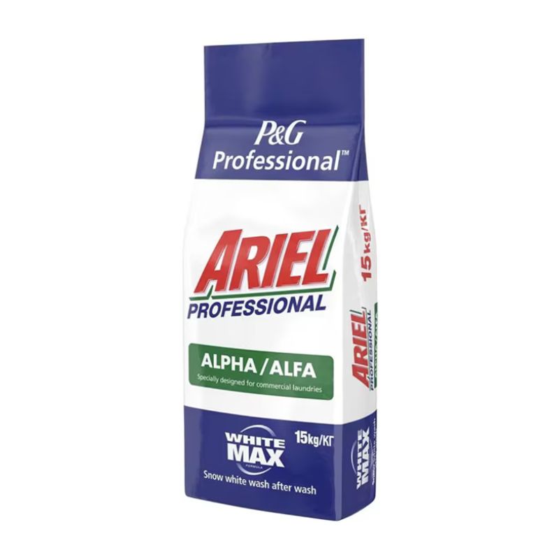 Сух прах Ariel Professional Alpha white MAX разработен за професионална пералня и блестящо бяло 15кг
