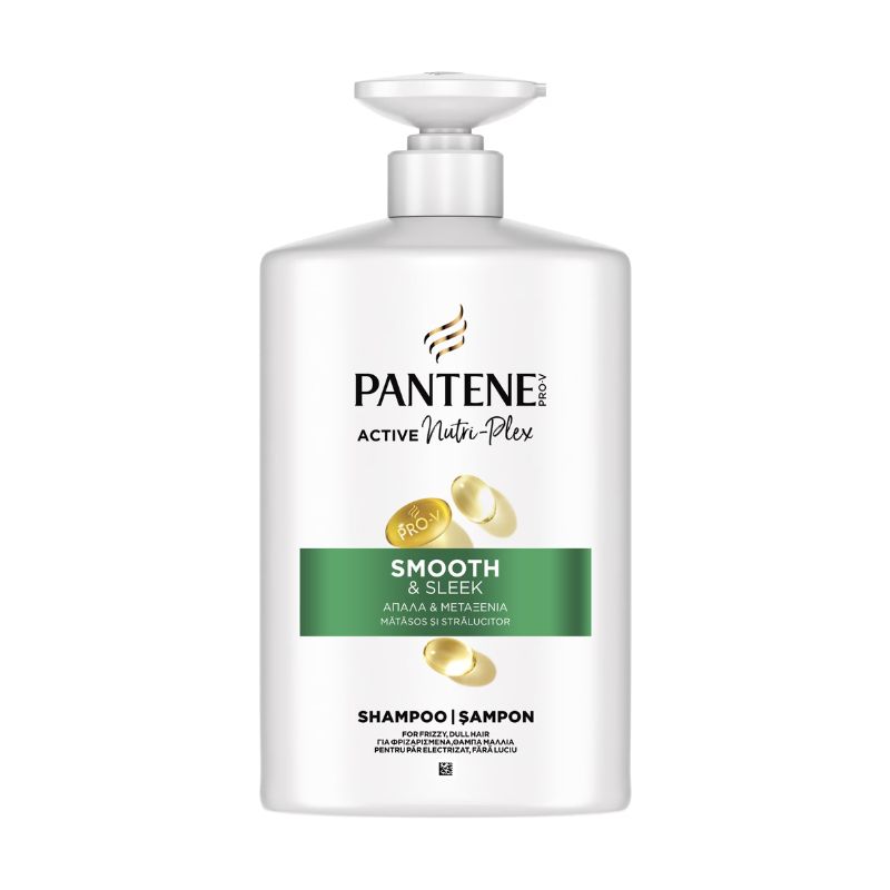 Шампоан Pantene Smooth and Sleek за гладка и пригладена коса намалява хвърчащите и наелектризирани 800мл помпа