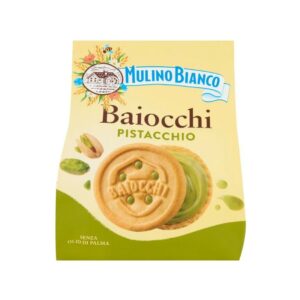 Бисквити Mulino Bianco Baiocchi Pistacchio слепени с пълнеж от шамфастък 240гр