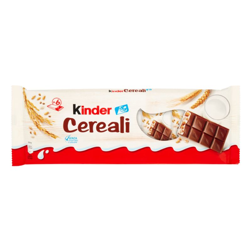 Шоколад Kinder Cereali млечен ш-ов бар с млечен бял крем и зърнени култури 6бр Х 23.5гр = 141гр