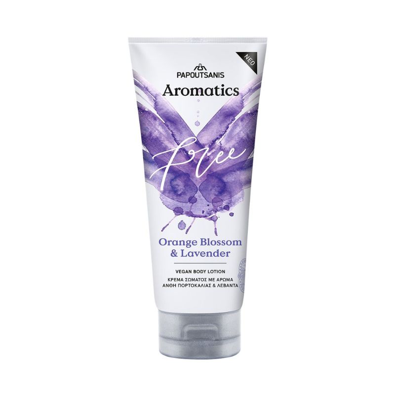 Лосион тяло Papoutsanis Free портокалов цвят и лавандула, хидратира 24ч с пребиотици, витамин Е и алое 200ml