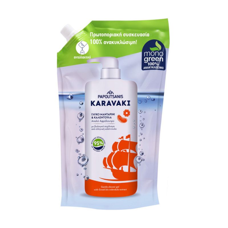 Душ гел Karavaki Mandarine and Calendula мандарина и невен 700мл пълнител