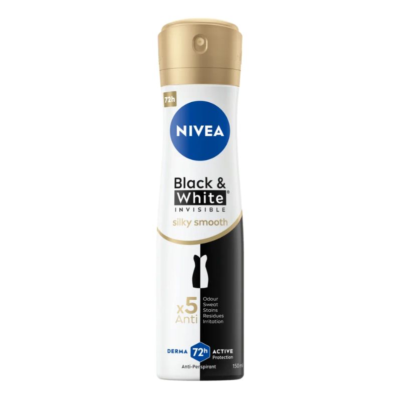 Део спрей дезодорант Nivea black and white silky smooth x5anti 72h 150мл